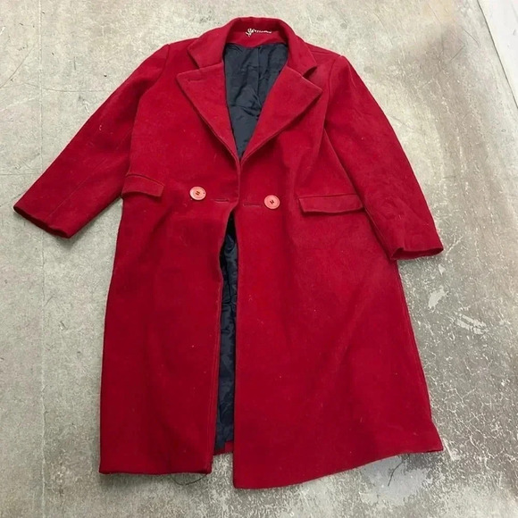 Long red virgin  wool pea coat - Picture 1 of 6